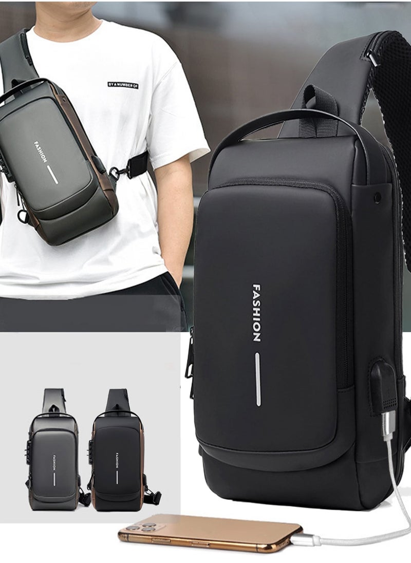 MXM Crossbody Sling Bag Shoulder Backpack, Anti-theft Chest Waterproof Bag One Strap Sling Bags with USB Charging Port for Hiking Cycling Travelling Outdoor.  ( Black )  - Image 3