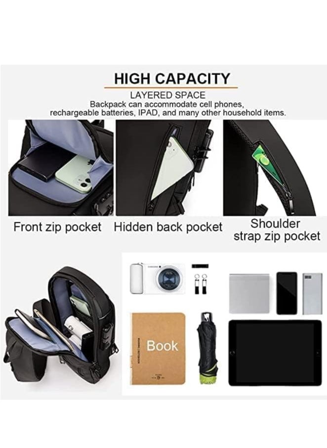 MXM Crossbody Sling Bag Shoulder Backpack, Anti-theft Chest Waterproof Bag One Strap Sling Bags with USB Charging Port for Hiking Cycling Travelling Outdoor.  ( Black )  - Image 5