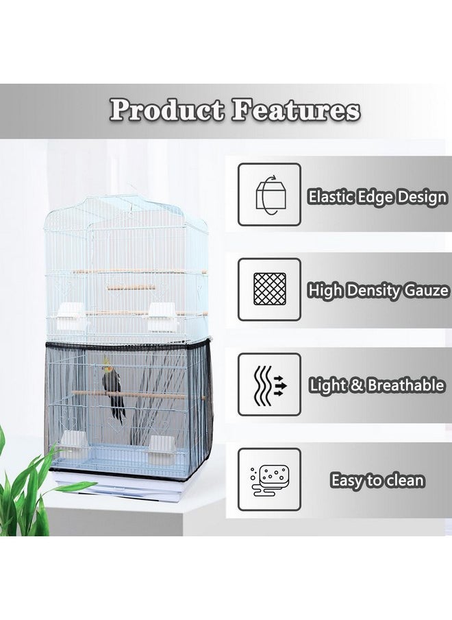 PUSNMI - Bird Cage Seed Catcher, Bird Cage Net Cover Adjustable Bird Cage Netting Seed Catcher for Bird Cages Seed Catcher Guard Net Cover Bird Cage Skirt for Parrot Parakeet Macaw Round Square Cages - Black - Image 1