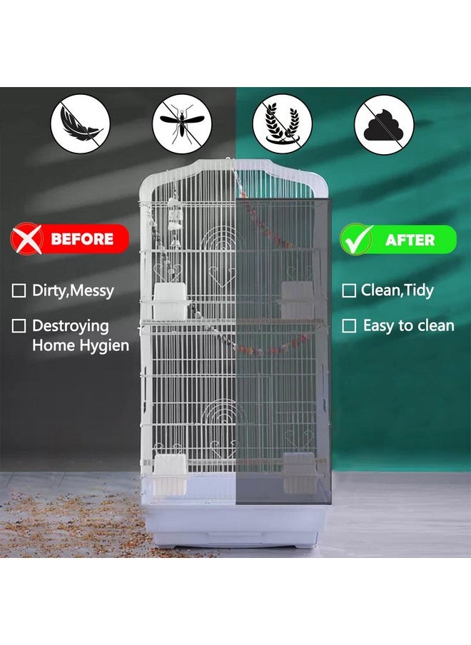 PUSNMI - Bird Cage Seed Catcher, Bird Cage Net Cover Adjustable Bird Cage Netting Seed Catcher for Bird Cages Seed Catcher Guard Net Cover Bird Cage Skirt for Parrot Parakeet Macaw Round Square Cages - Black - Image 1