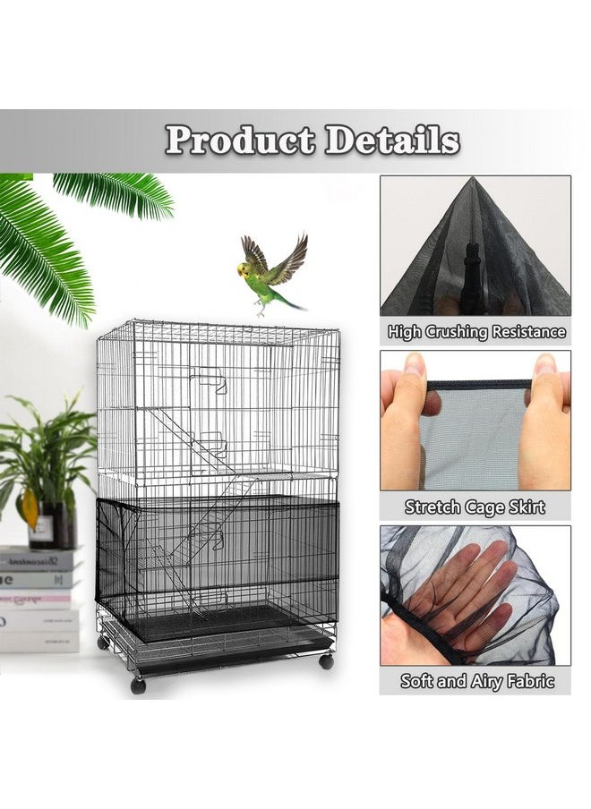 PUSNMI - Bird Cage Seed Catcher, Bird Cage Net Cover Adjustable Bird Cage Netting Seed Catcher for Bird Cages Seed Catcher Guard Net Cover Bird Cage Skirt for Parrot Parakeet Macaw Round Square Cages - Black - Image 1