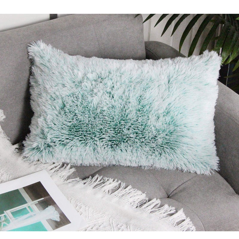 Uhomy Home Decorative Luxury Series Super Soft Faux Fur Pillow cover cushion case for Sofa Bedding chair car green Ombre 12x20 Inch 30x50 cm  Single
