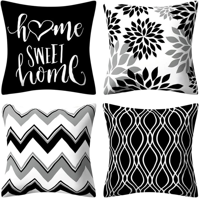 Drmstow Set of 4 Black Pillow Covers 18x18’ (Black and Grey, 18" x 18") - Image 1