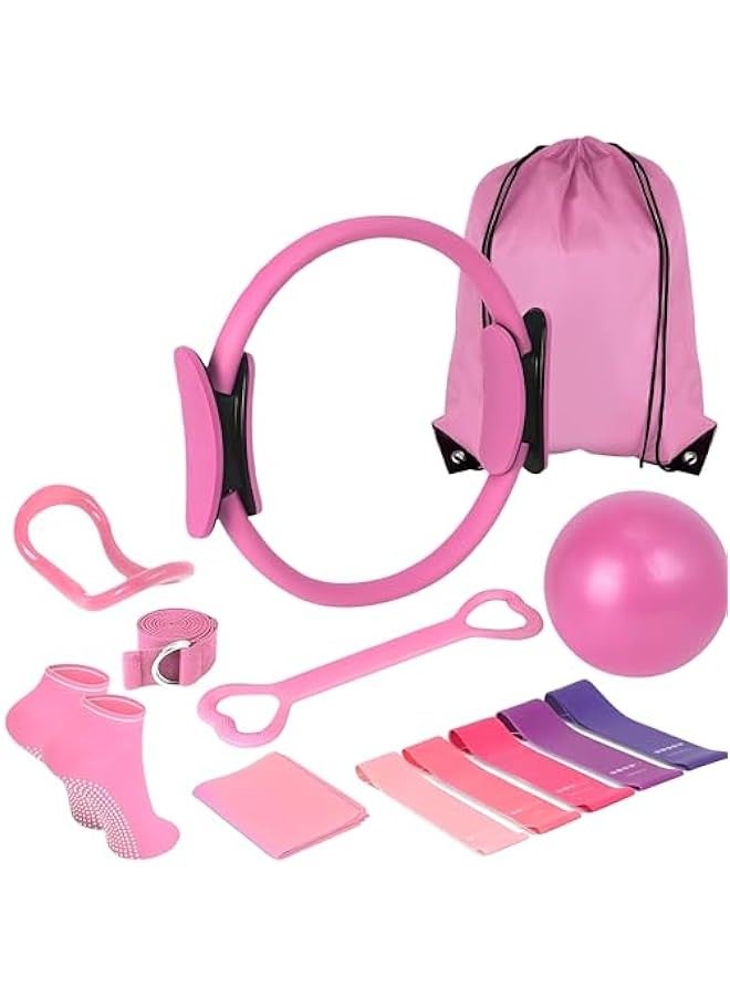 بيوينتي بيونتي مجموعة بيلاتيس اسنشيالز للنساء - مجموعة معدات بيلاتيس منزلية مكونة من 13 قطعة، تتضمن كرة بيلاتيس/حلقة يوجا دائرية سحرية واشرطة مقاومة، مثالية للتمارين المنزلية للنساء والمبتدئين - Image 1