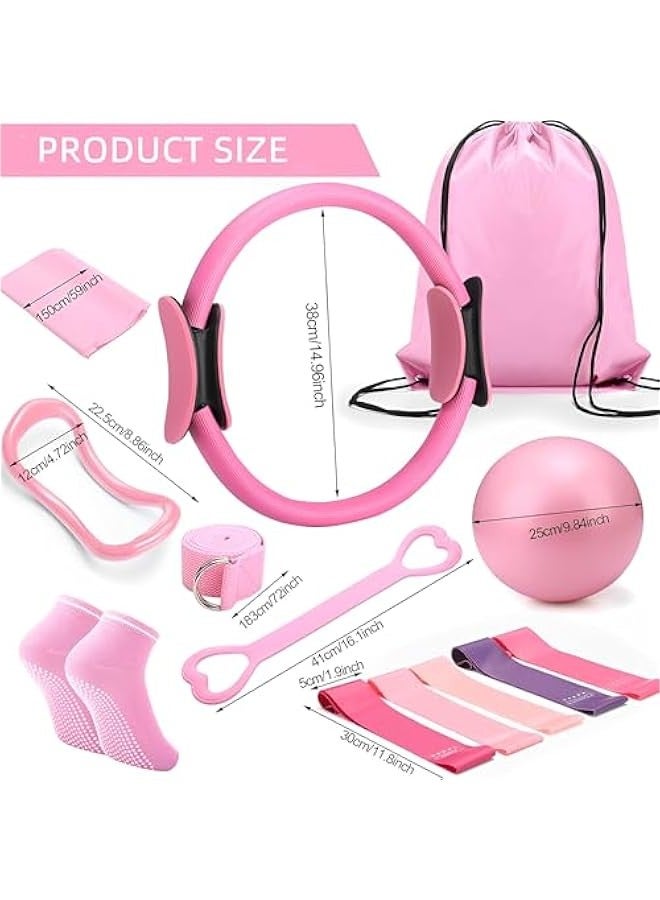 بيوينتي بيونتي مجموعة بيلاتيس اسنشيالز للنساء - مجموعة معدات بيلاتيس منزلية مكونة من 13 قطعة، تتضمن كرة بيلاتيس/حلقة يوجا دائرية سحرية واشرطة مقاومة، مثالية للتمارين المنزلية للنساء والمبتدئين - Image 2