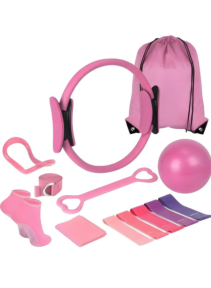 بيوينتي بيونتي مجموعة بيلاتيس اسنشيالز للنساء - مجموعة معدات بيلاتيس منزلية مكونة من 13 قطعة، تتضمن كرة بيلاتيس/حلقة يوجا دائرية سحرية واشرطة مقاومة، مثالية للتمارين المنزلية للنساء والمبتدئين - Image 1