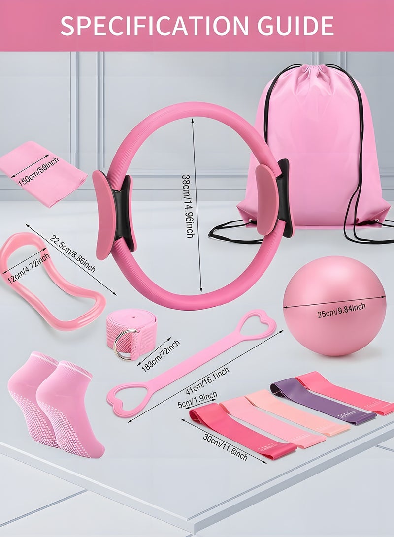 بيوينتي بيونتي مجموعة بيلاتيس اسنشيالز للنساء - مجموعة معدات بيلاتيس منزلية مكونة من 13 قطعة، تتضمن كرة بيلاتيس/حلقة يوجا دائرية سحرية واشرطة مقاومة، مثالية للتمارين المنزلية للنساء والمبتدئين - Image 2