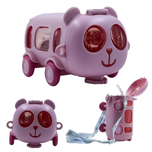 Dagcros Cute Panda Bus Shaped Water Bottle for Kids – 380ml Leak-Proof Bottle with Silicone Straw, Lock Lid, Portable Strap & Movable Wheels – Fun School Sipper for Boys & Girls - Image 1