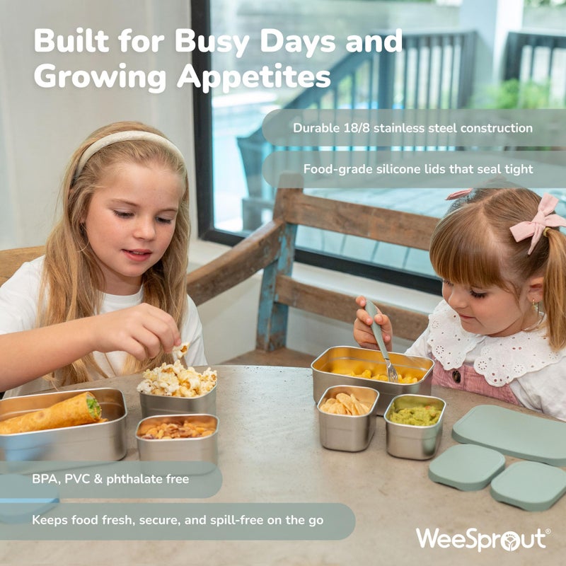 WeeSprout Stainless Steel Lunch Box Set - 750mL & 230mL Food Storage Nested Bento Boxes with Food Grade Silicone Lid - Leak Proof - Freezer Safe (Pastel Mint) - Image 4