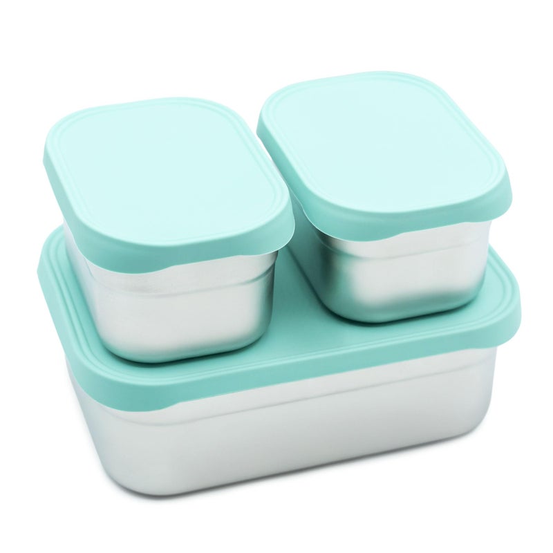 WeeSprout Stainless Steel Lunch Box Set - 750mL & 230mL Food Storage Nested Bento Boxes with Food Grade Silicone Lid - Leak Proof - Freezer Safe (Pastel Mint) - Image 1