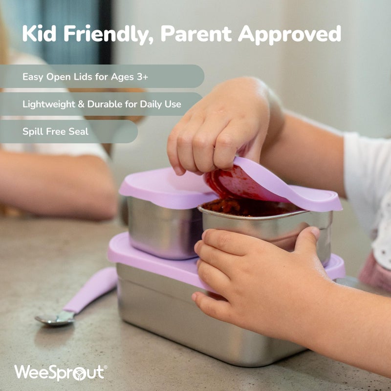 WeeSprout Stainless Steel Lunch Box Set - 750mL & 230mL Food Storage Nested Bento Boxes with Food Grade Silicone Lid - Leak Proof - Freezer Safe (Pastel Mint) - Image 3