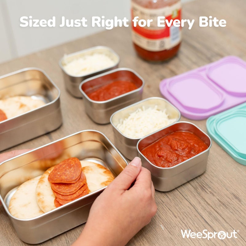 WeeSprout Stainless Steel Lunch Box Set - 750mL & 230mL Food Storage Nested Bento Boxes with Food Grade Silicone Lid - Leak Proof - Freezer Safe (Pastel Mint) - Image 5