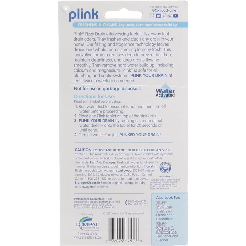 COMPAC HOME Plink Advanced Drain Cleaner & Deodorizer - Hard Water Scale Removal Technology with Fresh Lemon Scent, Prevents Buildup in Kitchen Sinks & Garbage Disposals, 6 Tablets - Image 2