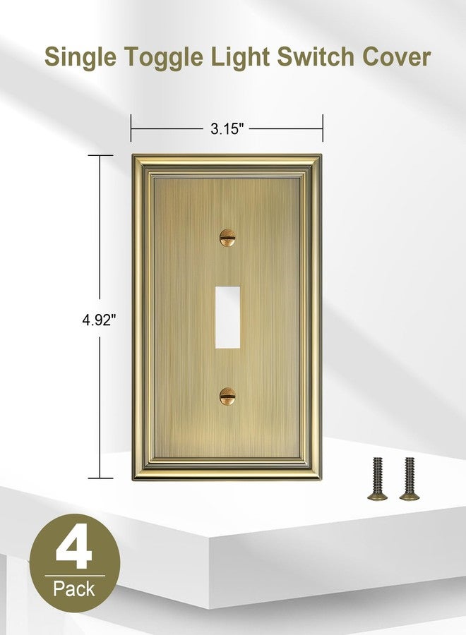 TREEWELL 4-Pack Single Toggle Light Switch Cover Plate, Durable Solid Zinc Alloy Decorative Switch Plate Covers, Antique Brass 1 Gang Wall Plate, Corrosion Resistant - Image 2