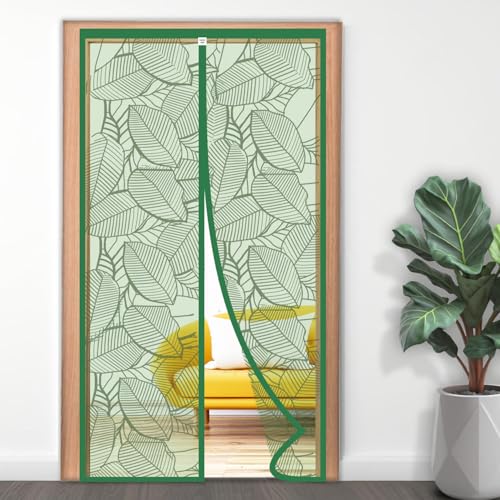 TurtleGrip Door Mosquito Net Curtains with Magnet's New Leaf Pattern. Full Frame Hook & Loop for Main Doors, Bedroom, Kitchen & Balcony Doors(200x110, ForestGreen) |Measure Before Order. - Image 1