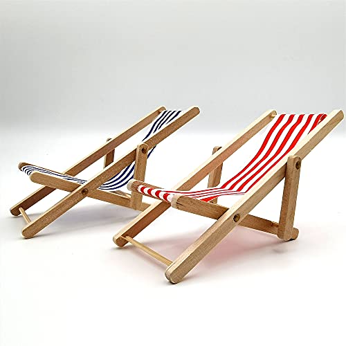 SXFSE Dollhouse Decoration Mini Wooden Folding Beach Sunbath Chair Longue Deck Chair Craft Dollhouse Accessories - Image 5