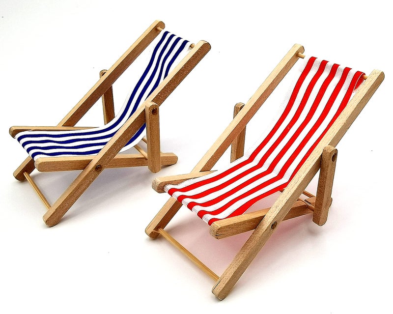 SXFSE Dollhouse Decoration Mini Wooden Folding Beach Sunbath Chair Longue Deck Chair Craft Dollhouse Accessories - Image 3