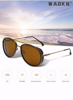 دبليو أيه أو كي أن نظارات شمسية أفياتور للرجال UV400 حماية النظارات الشمسية مع سبيكة الإطار أزياء المضادة للوهج ظلال الشمس للرجال القيادة الصيد السفر عدسة براون، القيادة ركوب الدراجات في الهواء الطلق  - Image 4