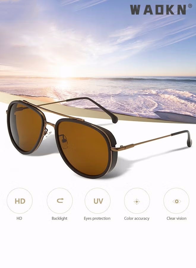 WAOKN Men's Aviator Sunglasses UV400 Protection Sun Glasses with Alloy Frame Fashion Anti-Glare Sun Shades for Men Driving Fishing Traveling Brown Lens,Driving Cycling Outdoor - Image 4