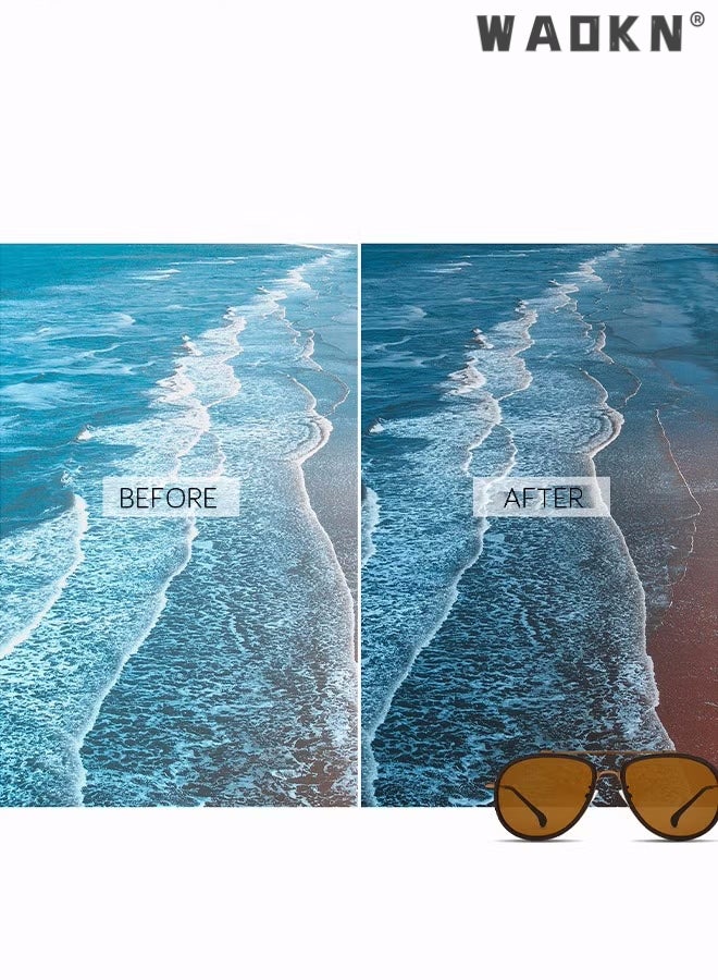WAOKN Men's Aviator Sunglasses UV400 Protection Sun Glasses with Alloy Frame Fashion Anti-Glare Sun Shades for Men Driving Fishing Traveling Brown Lens,Driving Cycling Outdoor - Image 5