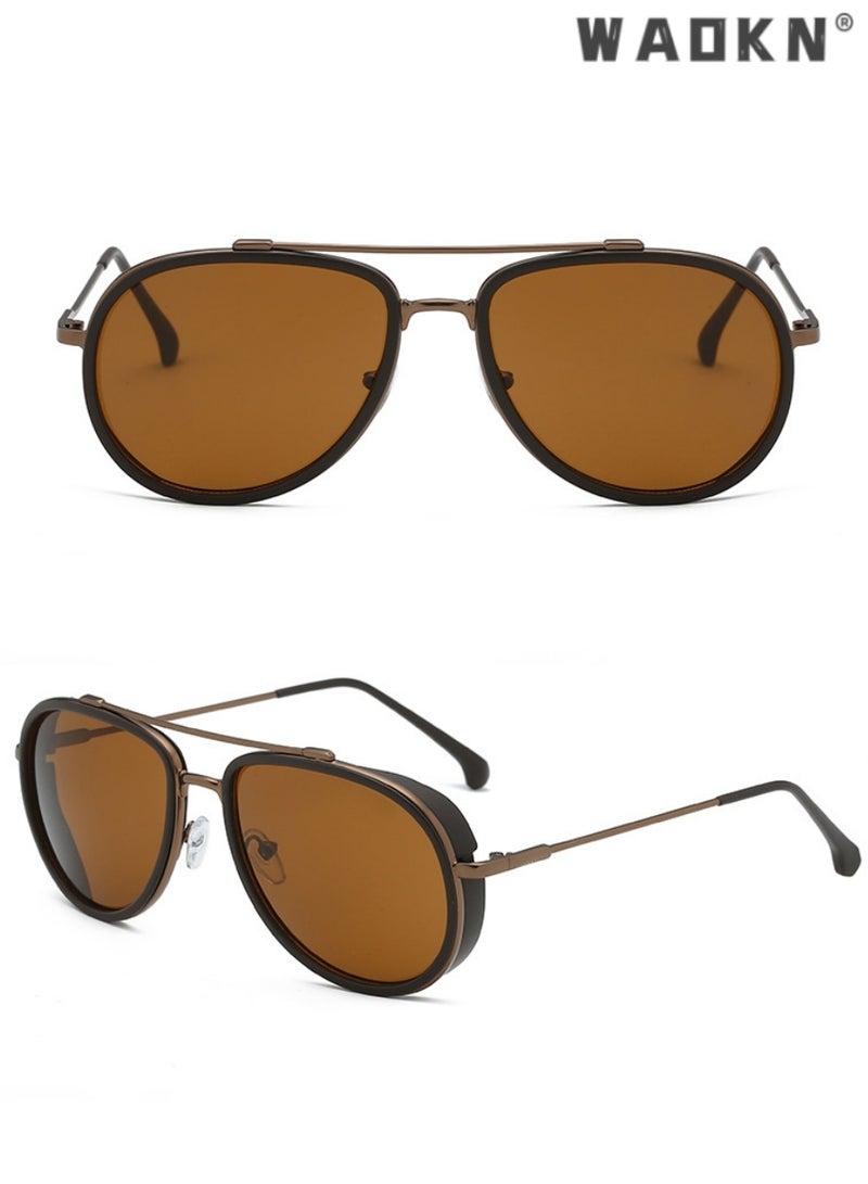 WAOKN Men's Aviator Sunglasses UV400 Protection Sun Glasses with Alloy Frame Fashion Anti-Glare Sun Shades for Men Driving Fishing Traveling Brown Lens,Driving Cycling Outdoor - Image 2