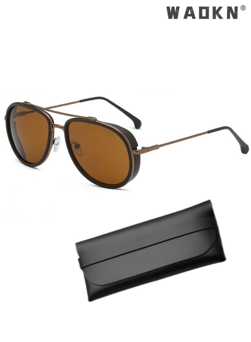 WAOKN Men's Aviator Sunglasses UV400 Protection Sun Glasses with Alloy Frame Fashion Anti-Glare Sun Shades for Men Driving Fishing Traveling Brown Lens,Driving Cycling Outdoor - Image 1