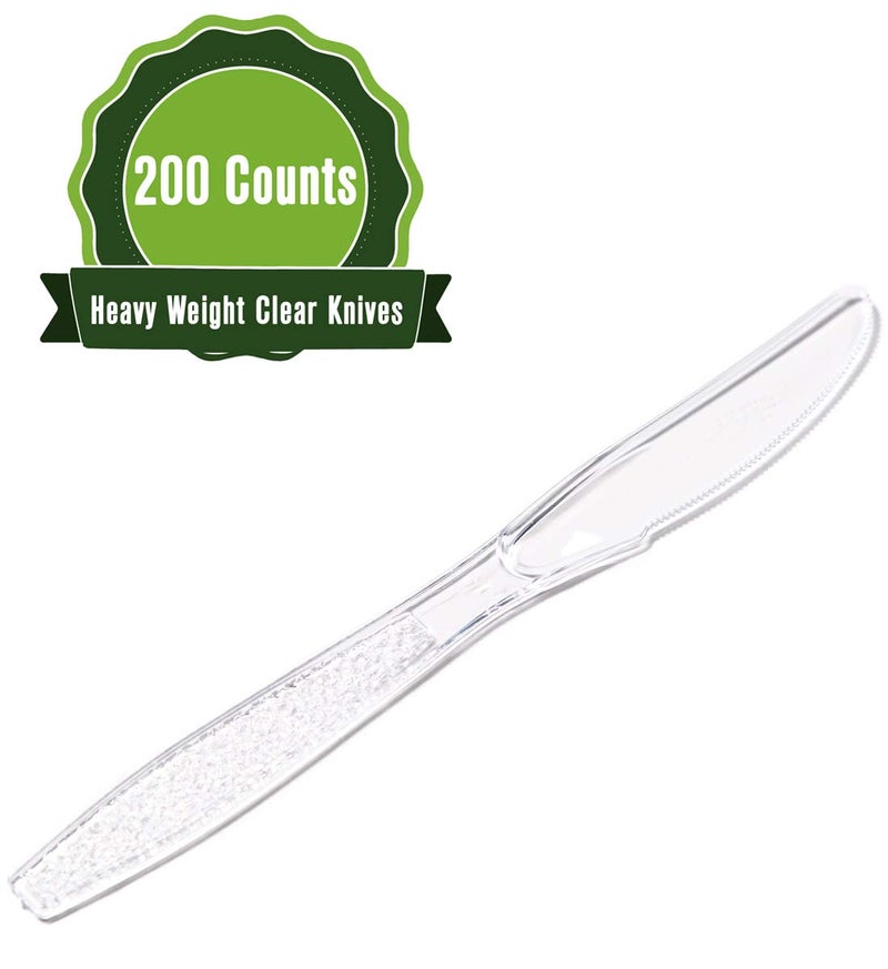 SafeWare Clear Plastic Knives 200 Counts  Heavy Duty  Disposable Utensil Silverware for house Party  Backyard BBQ  Picnic  Family - Image 1