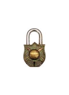 BHAVIKA DECOR BHAVIKA DECOR Brass Speare Padlock Vintage Style Antique Security Lock Functional Pad Lock with 2 Keys Green  - Image 3