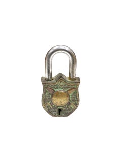 BHAVIKA DECOR BHAVIKA DECOR Brass Speare Padlock Vintage Style Antique Security Lock Functional Pad Lock with 2 Keys Green  - Image 4