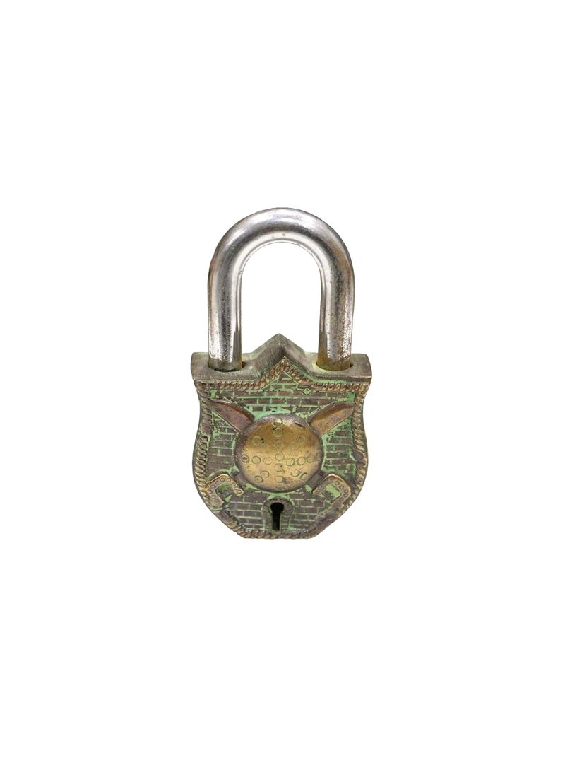BHAVIKA DECOR BHAVIKA DECOR Brass Speare Padlock Vintage Style Antique Security Lock Functional Pad Lock with 2 Keys Green  - Image 4