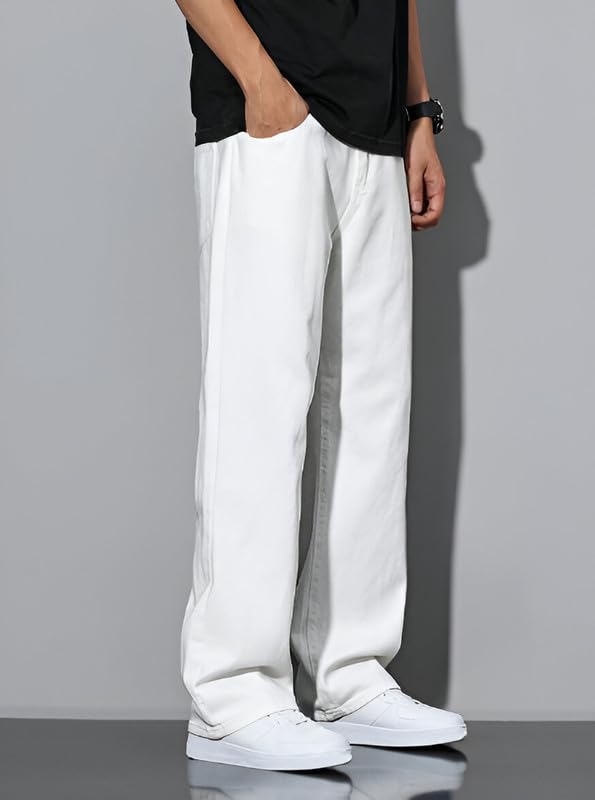 Waltz Men's High Waist Stretchable White Oversized Baggy Loose Relax Fit Wide Leg Boy Friend Casual Denim Jeans Pant for Men Size 36 - Image 5
