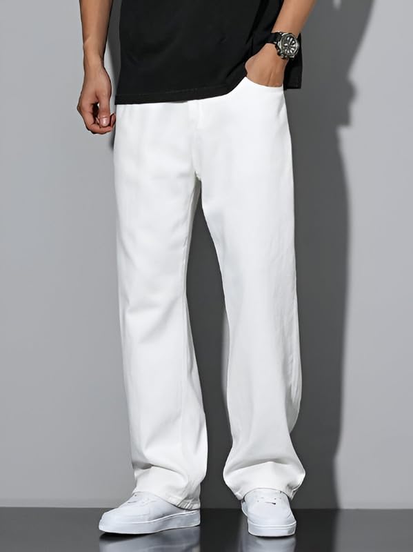 Waltz Men's High Waist Stretchable White Oversized Baggy Loose Relax Fit Wide Leg Boy Friend Casual Denim Jeans Pant for Men Size 36 - Image 2