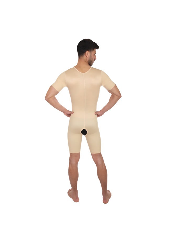 Sedra Shapely Men's full body shaper with short sleeves, compression design for chest, abdomen, and thighs to sculpt the figure, men's shapewear to conceal the belly and give a sporty look, beige - Image 2