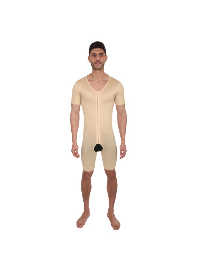 Sedra Shapely Men's full body shaper with short sleeves, compression design for chest, abdomen, and thighs to sculpt the figure, men's shapewear to conceal the belly and give a sporty look, beige - Image 1