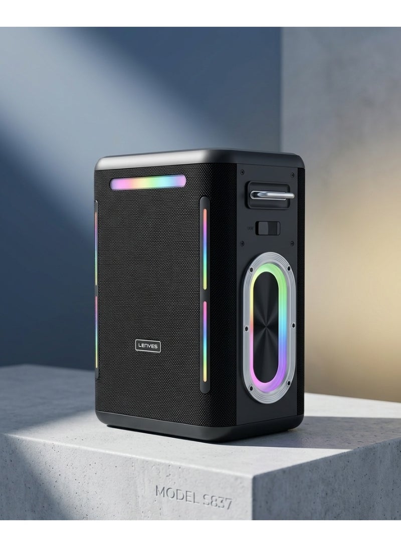 LENYES S837 Professional KTV Party Speaker with 2 Wireless Microphones | Bluetooth Portable Karaoke Speaker | RGB Lights | Rechargeable Battery | 1800mAh Mic Battery | Up to 10 Hours Playtime - Image 1