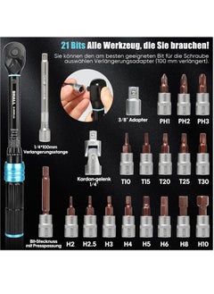 21-Piece 1/4" Torque Wrench Set, (2-25Nm) Dual Direction Adjustable 72 Tooth for Bike and Motorcycle Maintenance,with Extension Pole and Storage Box - pzsku/Z3DF1878745DFFBA9306FZ/45/_/1738918301/1fd2cff6-2f6e-4639-95e4-30cc481c3a12