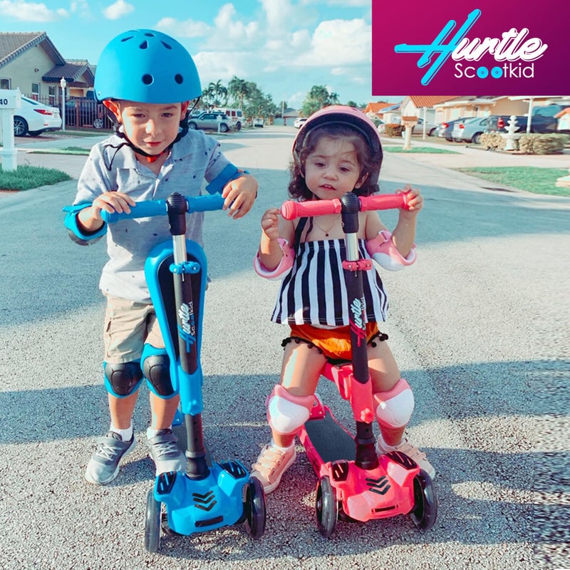 Hurtle 3-Wheeled Scooter for Kids - Wheel LED Lights, Adjustable Lean-to-Steer Handlebar, and Foldable Seat - Sit or Stand Ride with Brake for Boys and Girls Ages 1-14 Years Old - Blue - Image 5