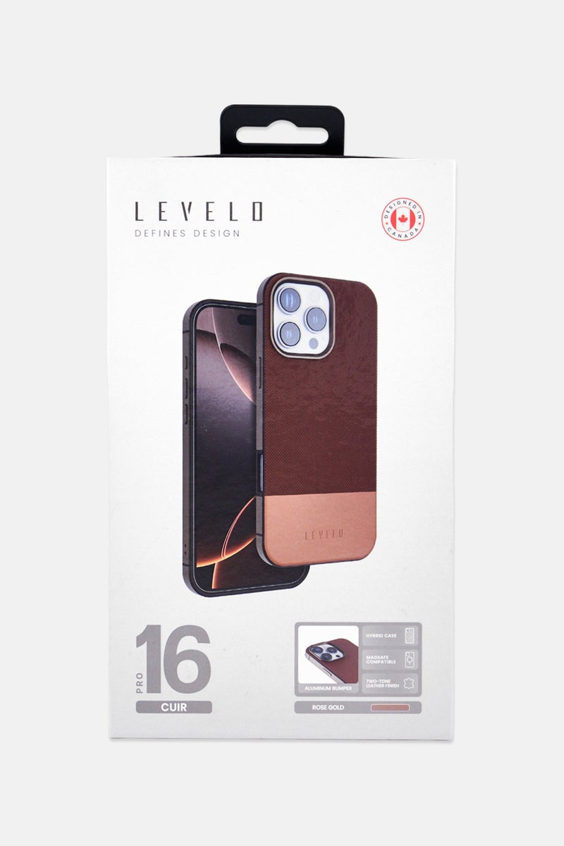 LEVELO iPhone 16 Pro Two-Toned Leather Protective Case, Multicolor - Image 4