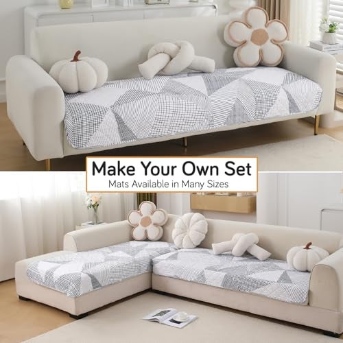 HOKIPO 'Elira Series' Polyester Blend Water Repellent + Waterproof Quilted Sofa Mats | Make Your Own Sofa Cover Set | Length 70cm - Snow White Black Geometry (AR-5242-C9) - Image 4