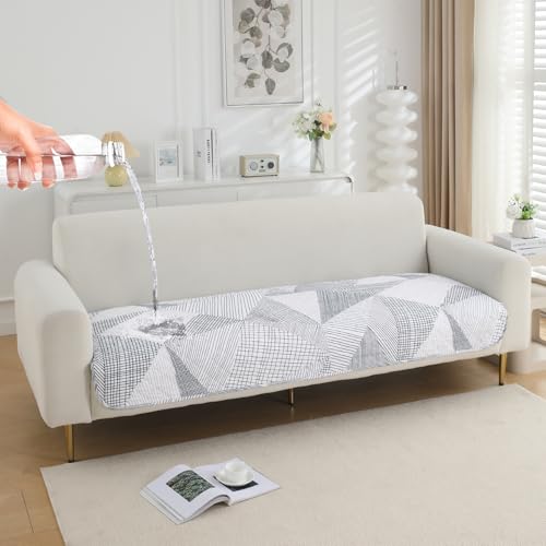 HOKIPO 'Elira Series' Polyester Blend Water Repellent + Waterproof Quilted Sofa Mats | Make Your Own Sofa Cover Set | Length 70cm - Snow White Black Geometry (AR-5242-C9) - Image 1