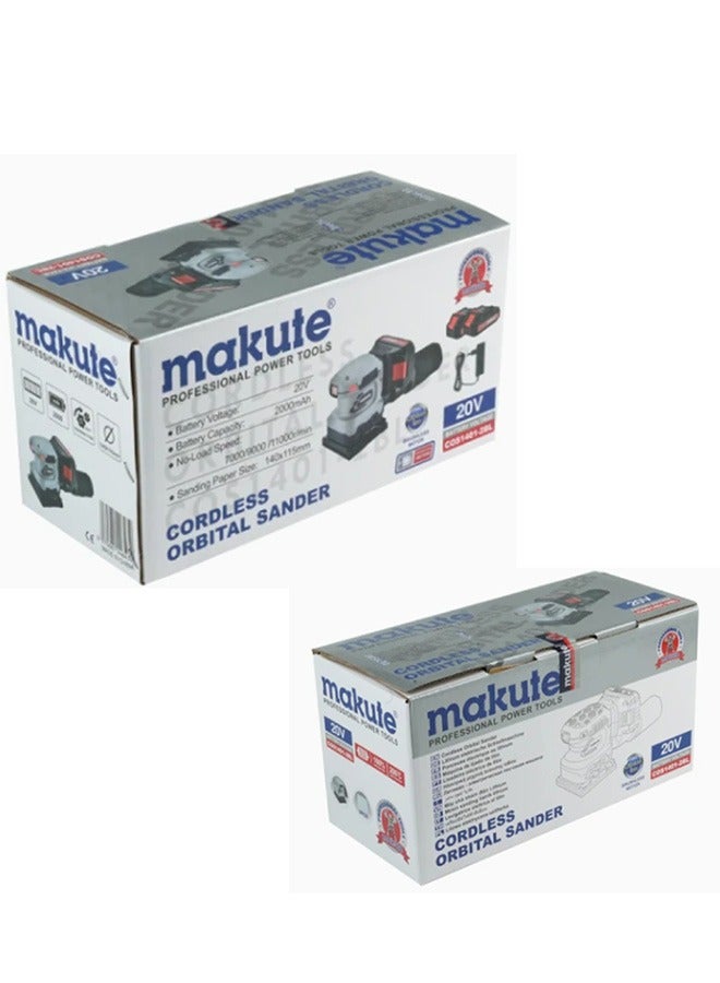 makute 20V Cordless Sander with 2 Batteries and Charger, Variable Speed (7000/9000/11000 RPM) for Wood, Paint Removal, and Surface Finishing, 140x115mm Compact Ergonomic Design, COS1401-2BL - Image 4