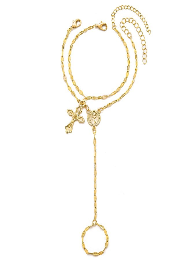 Nackiy 14K Gold Plated Hand Chain Bracelet with Ring, Dainty Cubic Zircon Finger Bracelet, Adjustable Cuff Body Jewelry Gifts for Women, One Size, Cubic Zirconia - Image 1