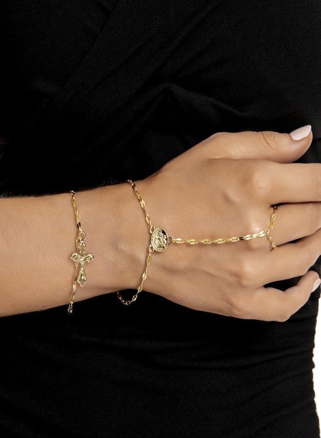 Nackiy 14K Gold Plated Hand Chain Bracelet with Ring, Dainty Cubic Zircon Finger Bracelet, Adjustable Cuff Body Jewelry Gifts for Women, One Size, Cubic Zirconia - Image 5