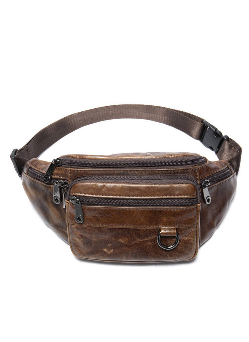 Generic Genuine Leather Mens Waist Bag Mobile Phone Bag Business First Layer Cowhide Chest Bag Multi-Function Sports Single Shoulder Slant Cross Small Bag Does not contain LOGO 