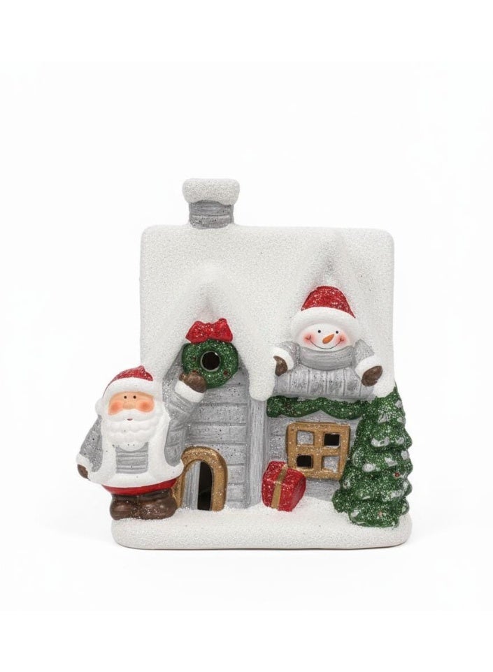 AKDC 14cm Christmas House with Santa Figurine – Festive Decorative Ornament for Home, Table & Mantel Décor - Image 1