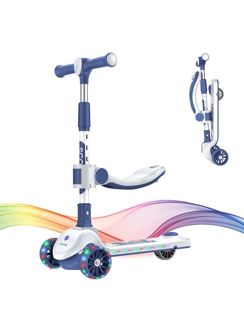 XICEN 3 in 1 Kick Scooter, Adjustable Height Foldable Scooter Removable Seat and LED Lighted Wheels, Lean Widen Anti-Slip Deck, Kids 3 Wheel Scooter for Boys & Girls Ages 2-12 and up to 100 Lbs - Image 1