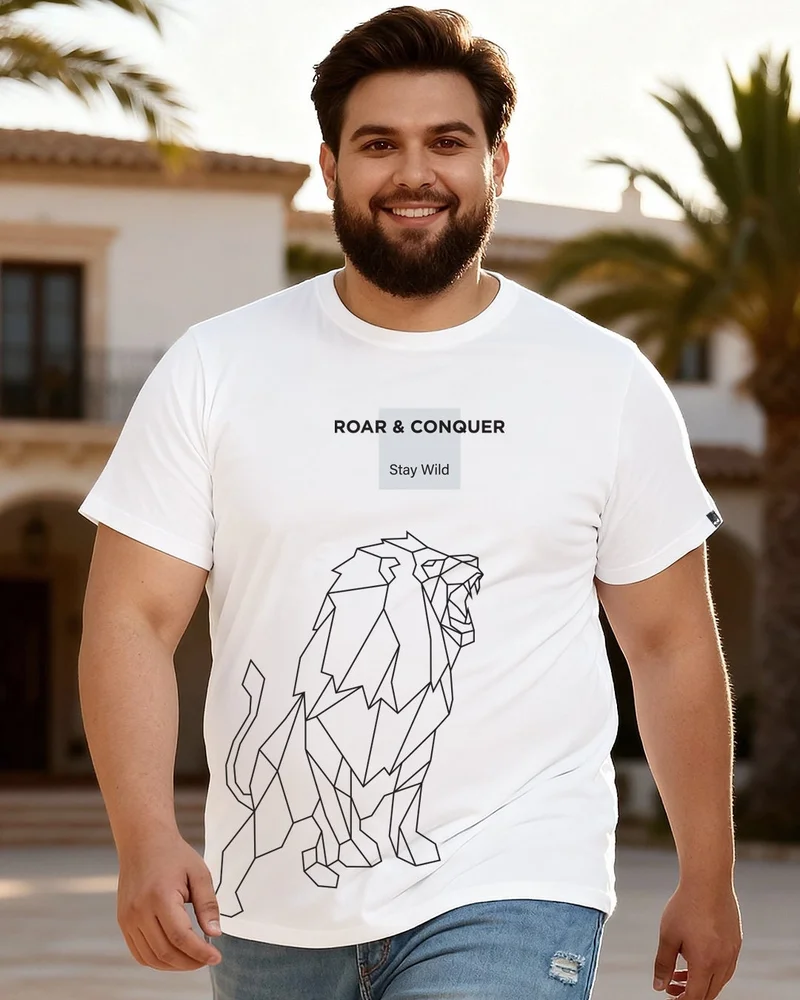 bewakoof Men's White Stay Wild Graphic Printed Plus Size T-shirt