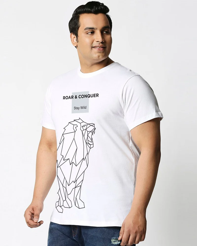 bewakoof Men's White Stay Wild Graphic Printed Plus Size T-shirt