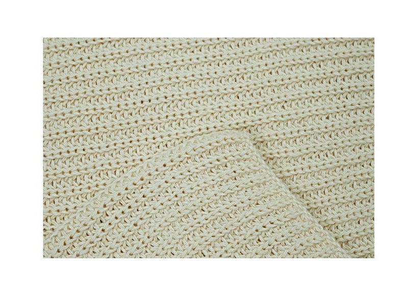 Ambrosia 130 x 160 cm Cozy Cotton Knitted Throw Beige Blanket for Couch and Bed, Premium 400GSM Soft Breathable Boho Decorative Runner Cover Travel Picnic Mat - Image 5
