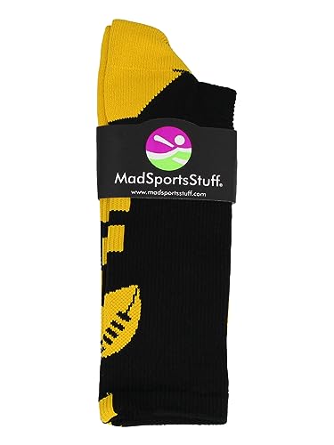 MadSportsStuff Football Logo Crew Socks (Black/Gold, Small) - Image 2